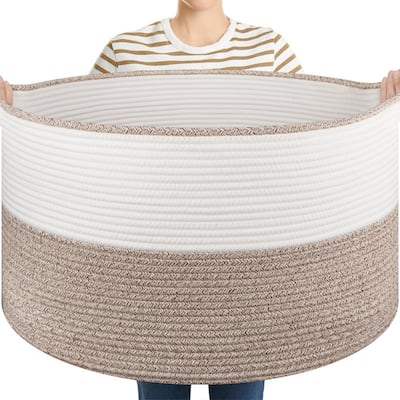 Large Woven Storage Basket with Handles - Cotton Rope, 22.8"x13"