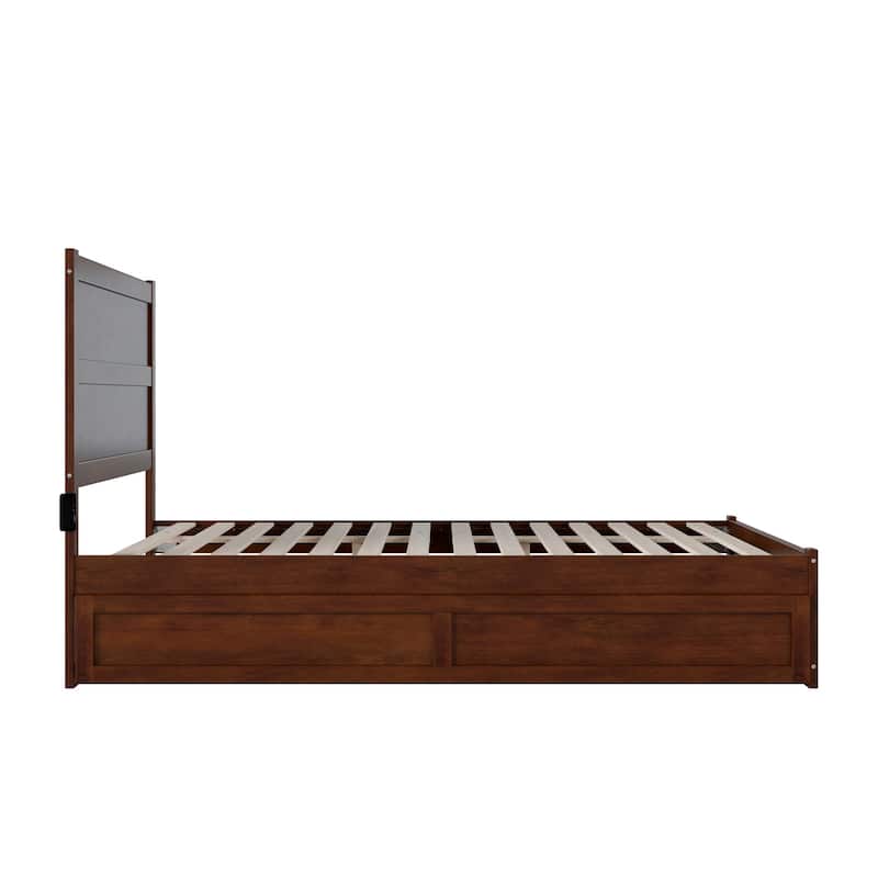 NoHo Queen Bed with Footboard and Twin Extra Long Trundle in Walnut