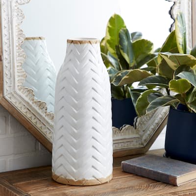 White Porcelain Ceramic Decorative Vase with Brown Base