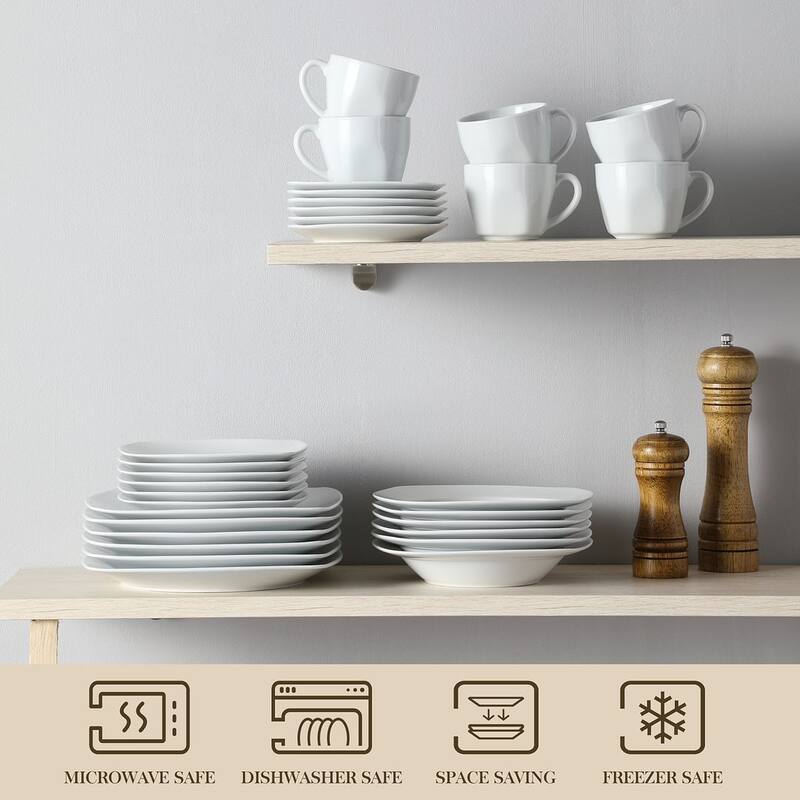 MALACASA Julia 30-Piece Dinnerware Set (Service for 6) - 8'3" x 11'