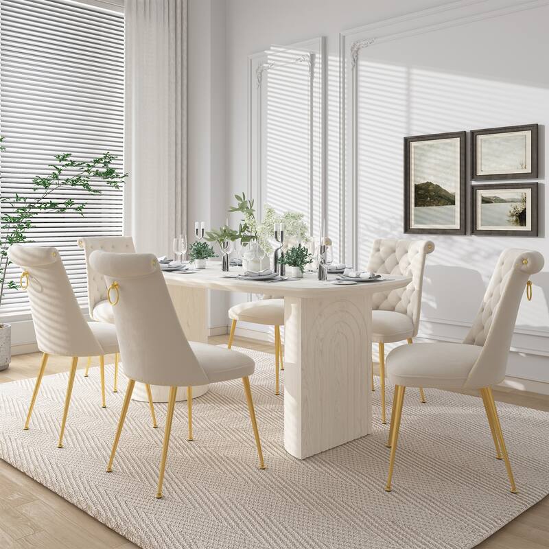 7-Piece Clihome Modern Wood Table Velvet Chair Dining Set