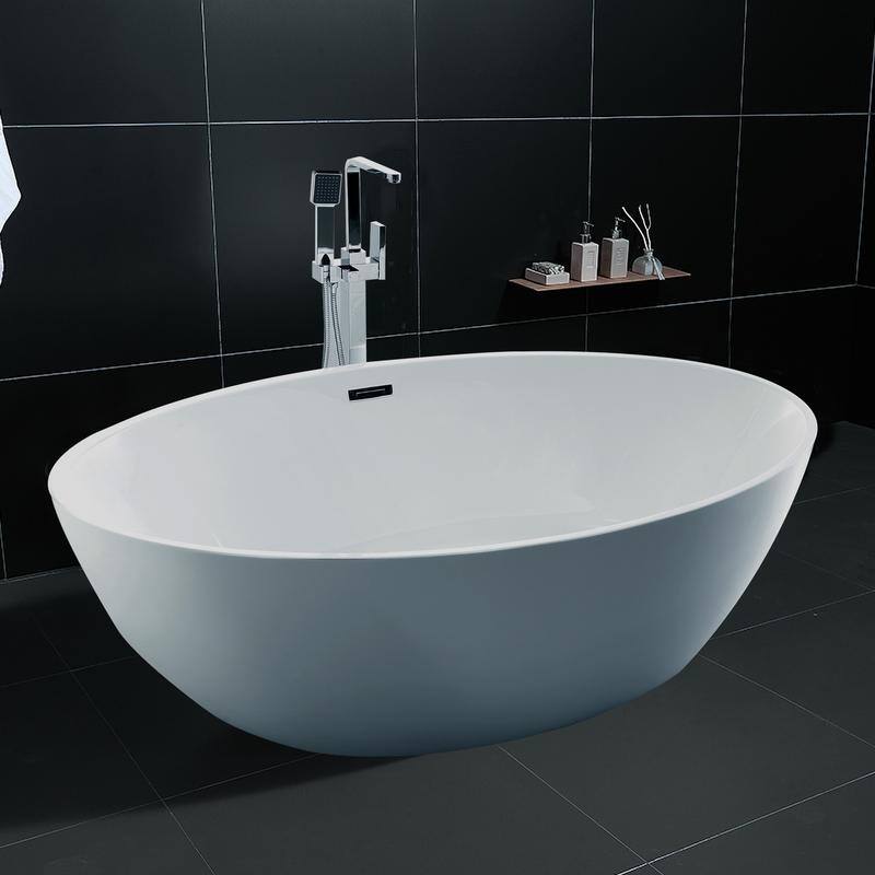 Vanity Art 69" Freestanding Acrylic Soaking Bathtub with Slotted Overflow & Pop-up Drain