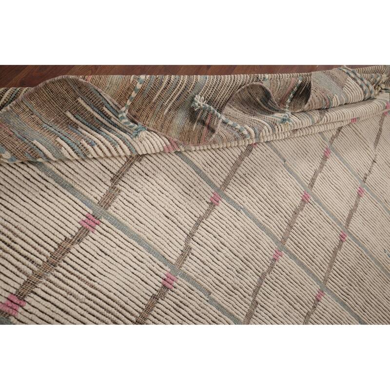 All-Over Moroccan Earth Tone Area Rug Hand-Knotted Wool Carpet - 7'11"x 10'7"