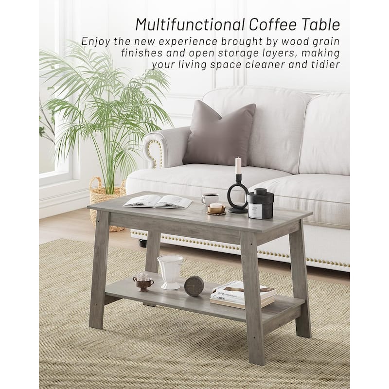 2-Tier Industrial Coffee Table with Storage Shelf