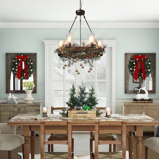 Carbon Loft Farmhouse 6-Light Wagon Wheel Wood Chandelier for Dining Room