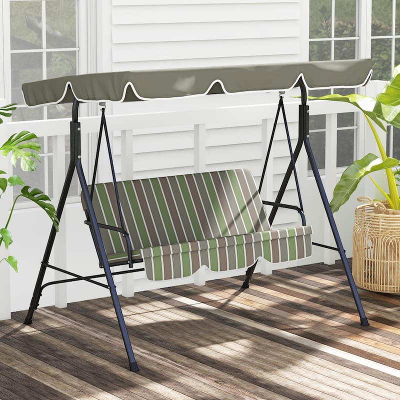 3-Seat Outdoor Porch Swing with Removable Cushion, Steel Frame Stand and Adjustable Tilt Canopy