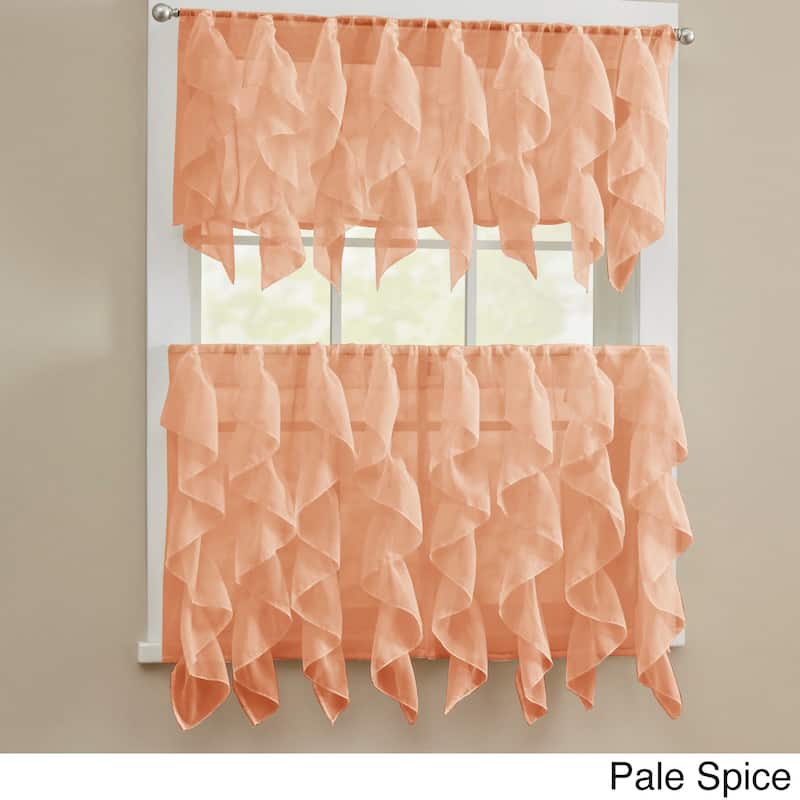 Sweet Home Collection Sheer Voile Vertical Ruffle Window Kitchen Curtains - Tier & Valance - 12" VALANCE ONLY - Pale Spice