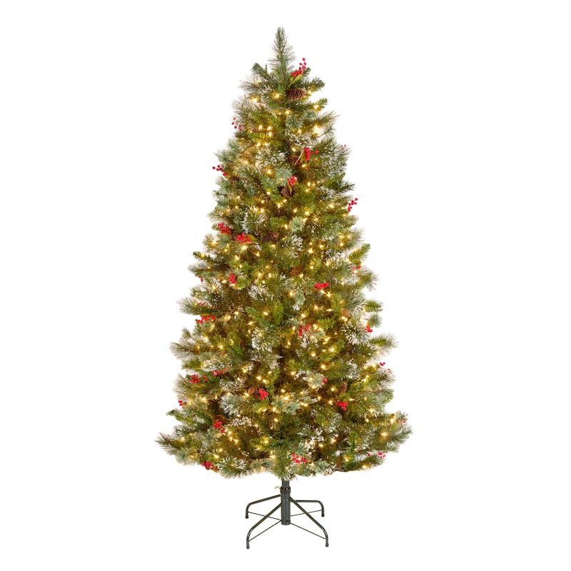 National Tree Company 6.5 ft Pre-lit Wintry Pine Artificial Christmas Tree with 550 Clear Lights, Includes Metal Stand