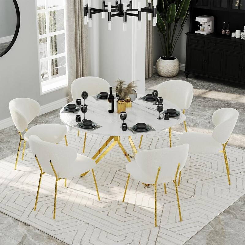 White Velvet Dining Chairs with Hammered Finish Metal Legs