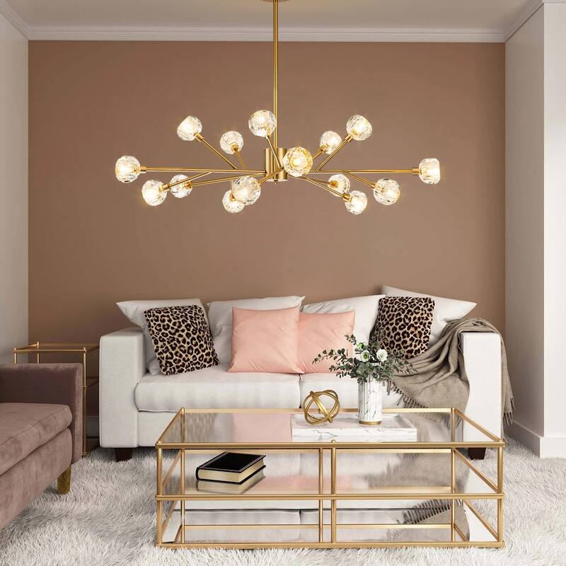 9/15/18-Light Modern Glam Gold Large Sputnik Cluster Crystal Globe Chandelier with Crystal Globe Shade