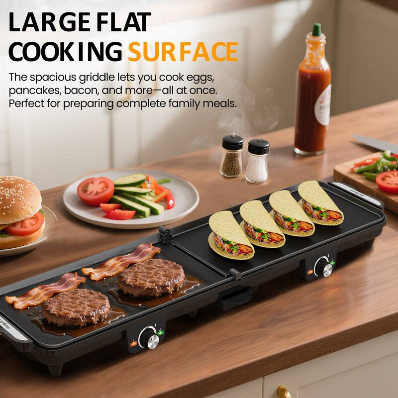 1600W Electric Griddle with Dual Cooking Zones
