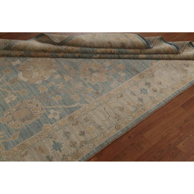 Vegetable Dye Blue Oushak Turkish Area Rug Hand-knotted Wool Carpet - 5'3" x 7'0"