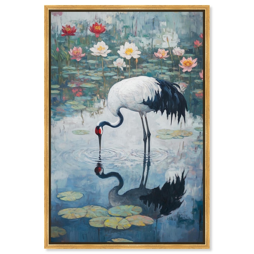 Crane in Lilies Canvas by Art Remedy