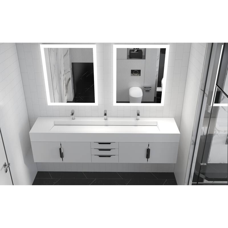 Nile 84" Wall Mounted Bathroom Vanity Set w/ White Top