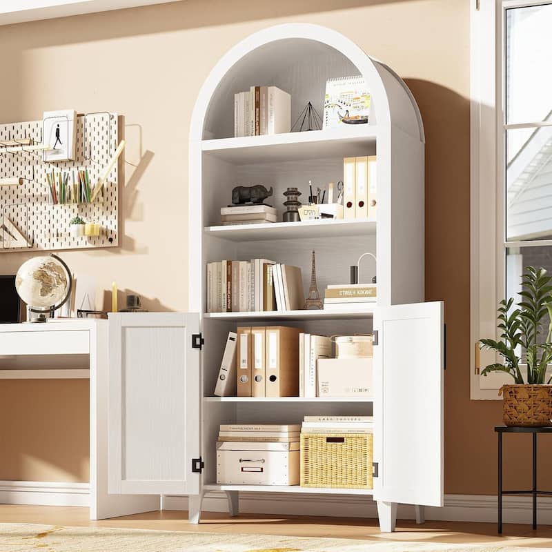 5-Tier Open Display Book Shelf, Arched Kitchen Pantry Storage Cabinet