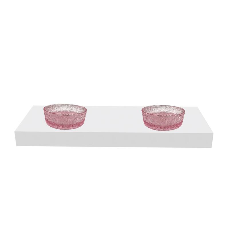 Stadium 16" & 14" Round Decorative Crystal Vessel Sinks With White Base - 60"Countertop - 14"Pink Champagne