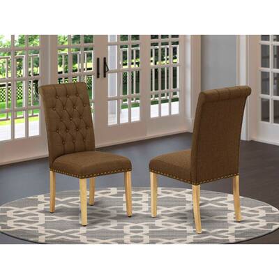 Parson Chair Linen Fabric Oak Legs Dining Chair Set of 2 Comfortable Accent Chair