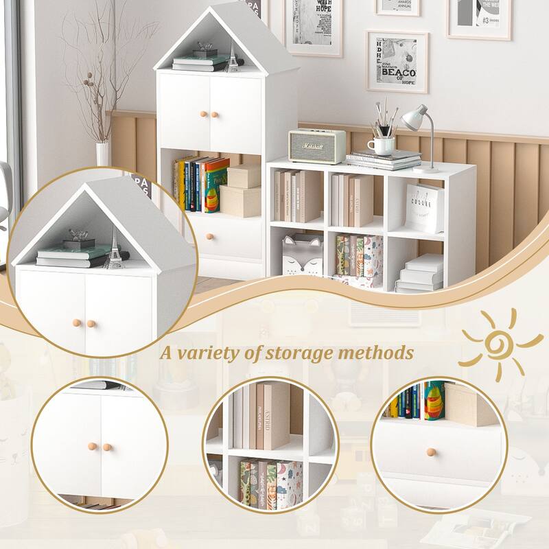 MVersatile Kids Bookshelf House Shape Toy Organizer for Bedroom Playroom