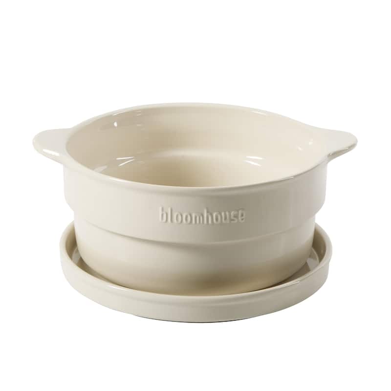 Bloomhouse Pots and Pans Heavy Duty Aluminum Premium PFA Free Ceramic Nonstick - Cappucino Cream with Gold Handle