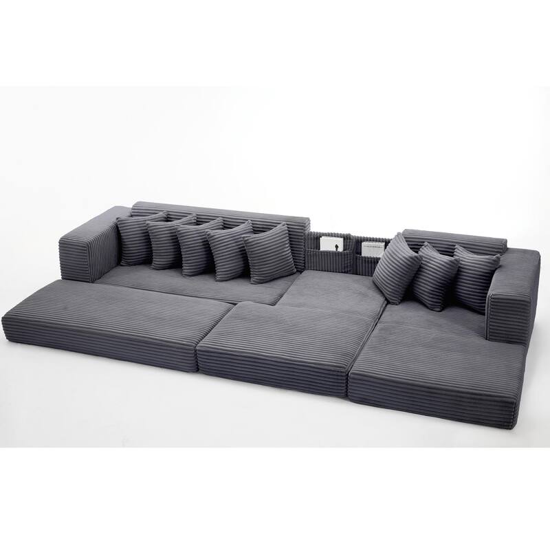 Corduroy L-shaped Chaise Sectional Sofa Convertible Sleeper Sofa Bed