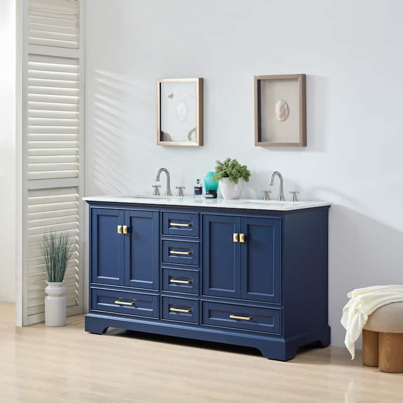 Stufurhome Brittany Dark Blue 60 inch Double Sink Bathroom Vanity - 60*22*34.5in