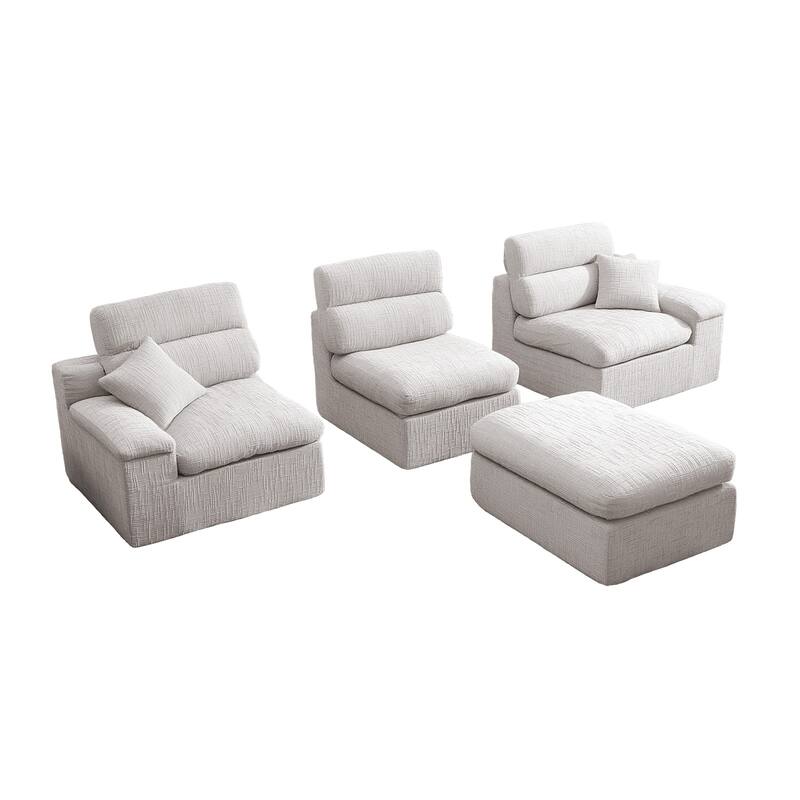 111" L-Shaped Slub Chenille Sofa with High Backrest, No Assembly Required