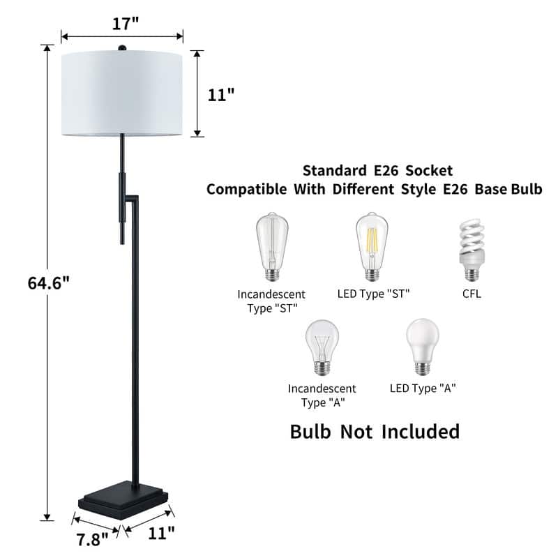 KAWOTI Modern Sleek 64.63'' Floor Lamp with White Drum Shade