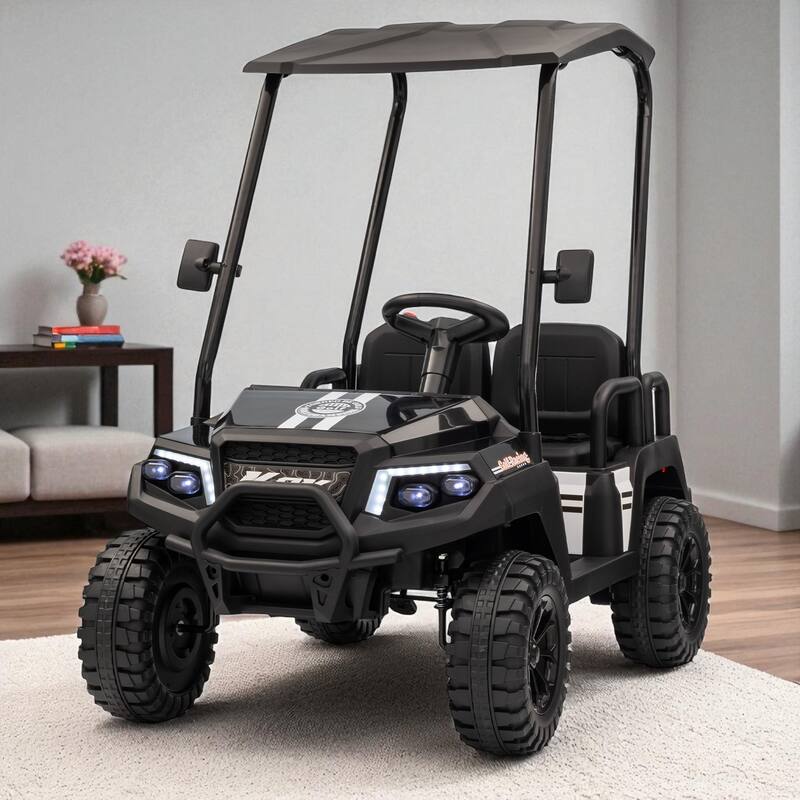 24V XL Kids Ride On Electric Truck with 4 Seats, Remote Control, Dual Motors, Suspension, Bluetooth Audio & Removable Sunshade - Black