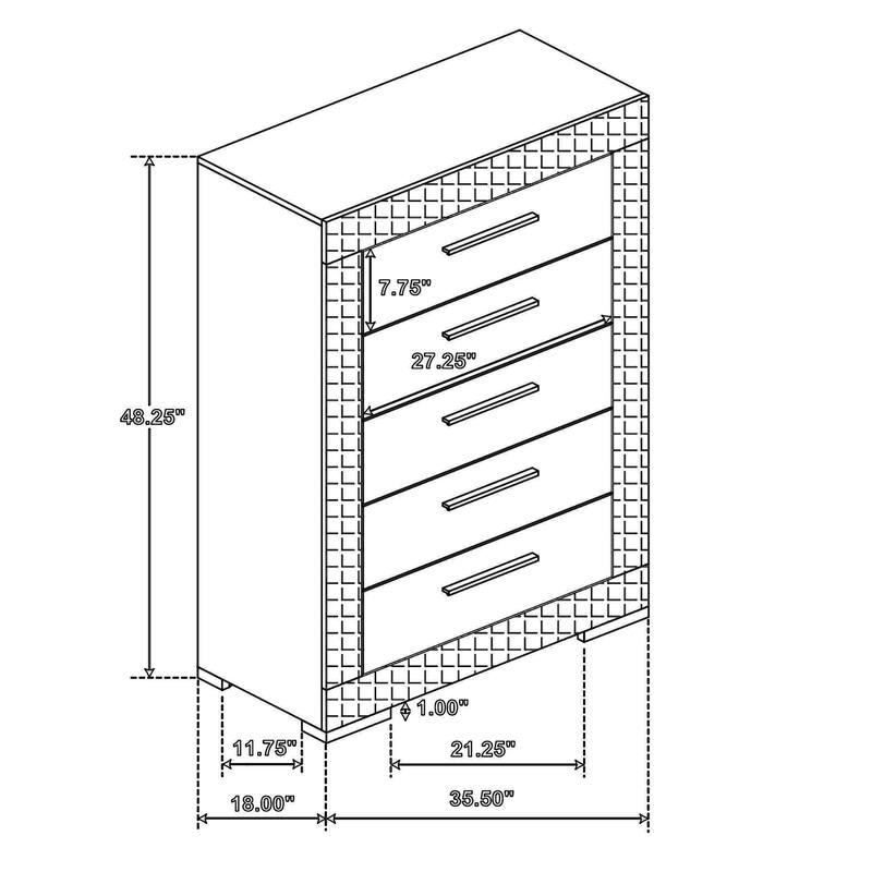 Ivon Tall Dresser Chest, 5 Drawers, Bar Handles, Gray Solid Hardwood