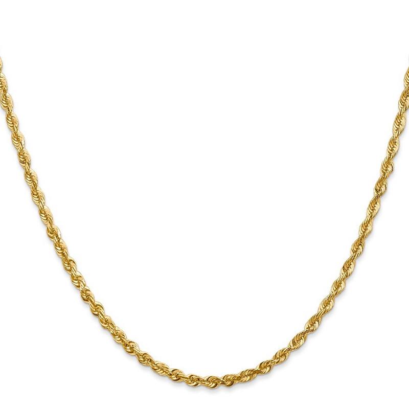 Curata 14k Yellow Gold Solid Lightweight Lobster Claw Closure 2.82mm Sparkle Cut Extra light Rope Chain Bracelet