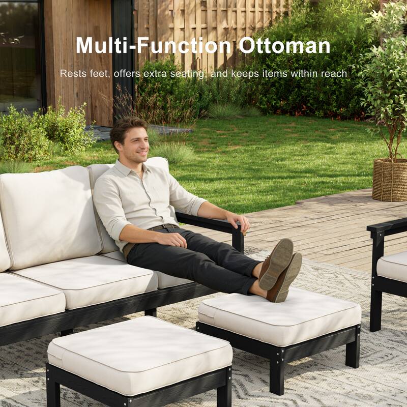 All-weather HIPS Outdoor Sofa Set with Detachable Cushions (Set of 5)