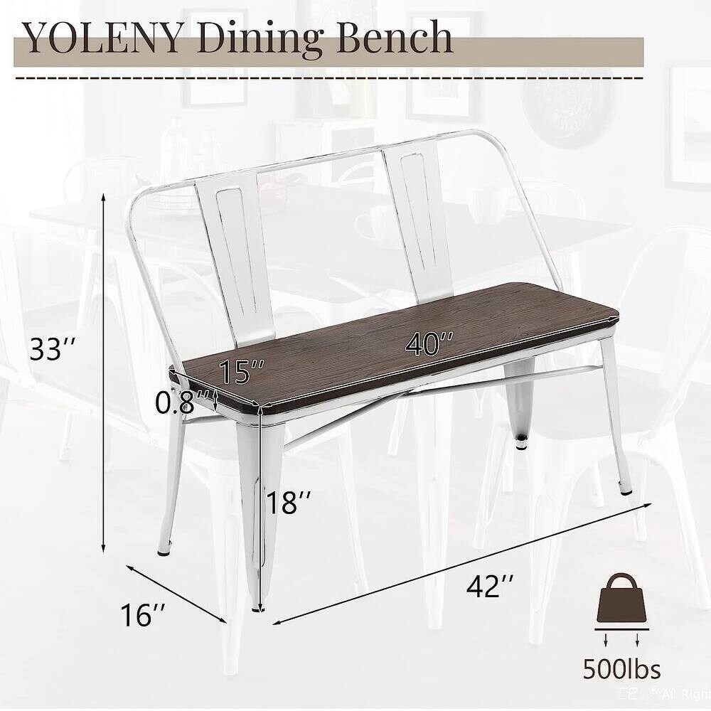 EROMMY Farmhouse-Inspired Dining Bench with Back, Industrial Metal