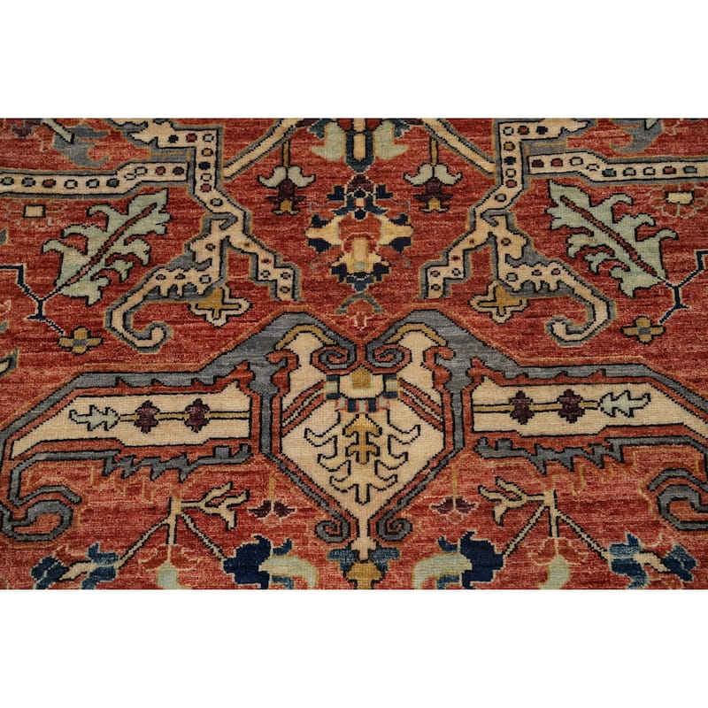 Hand Knotted Traditional Wool Orange Geometric Area Rug - 9' 7'' X 8' 4''