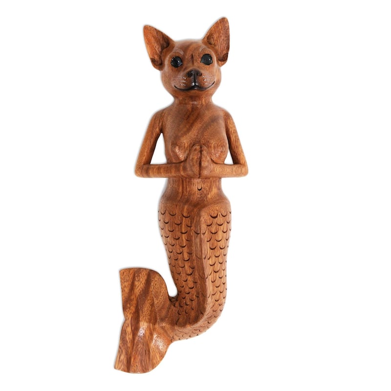 Handmade Mermaid Dog Wood wall sculpture (Indonesia)