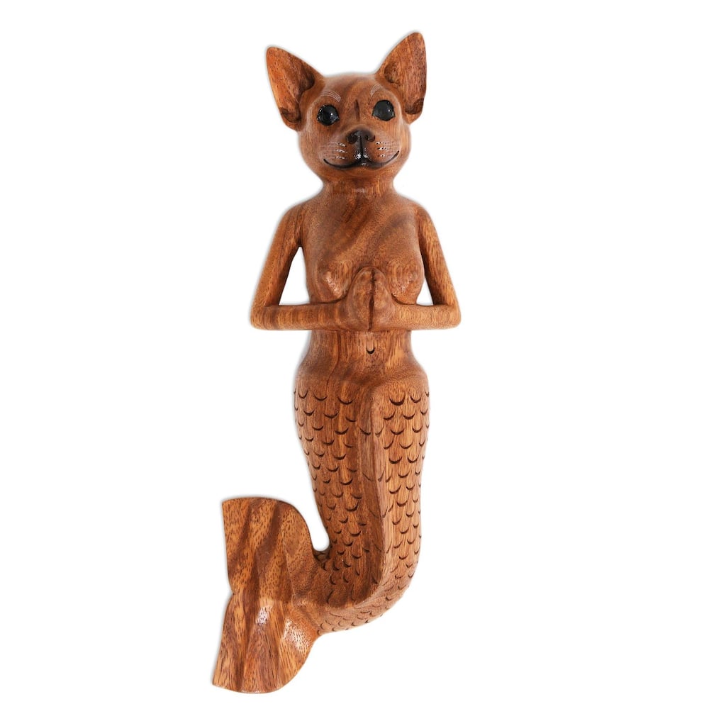 Handmade Mermaid Dog Wood wall sculpture (Indonesia)