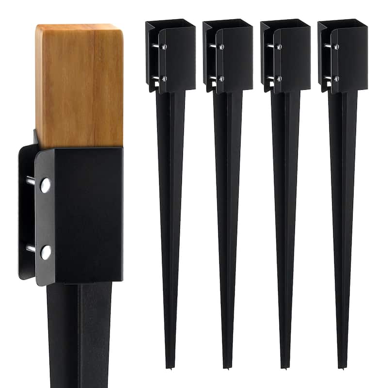 Fence Post Anchor Ground Spike, Outer Diameter (Inner Diameter 3.5 x3.5 Inches), Metal Black Powder Coated Post Stake Ground - 36 x 4 x 4 Inches - 4 Pack