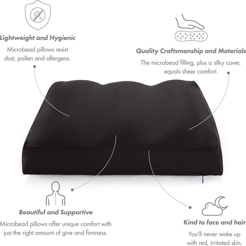 Premium Microbead Pillow, AntiAging, Silk like Cover, Matte Black On
