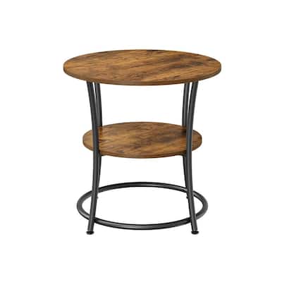 Wood Round End Table with 2 Storage Shelves for Living Room & Bedroom - 21.7" Dia. x 21.7"H