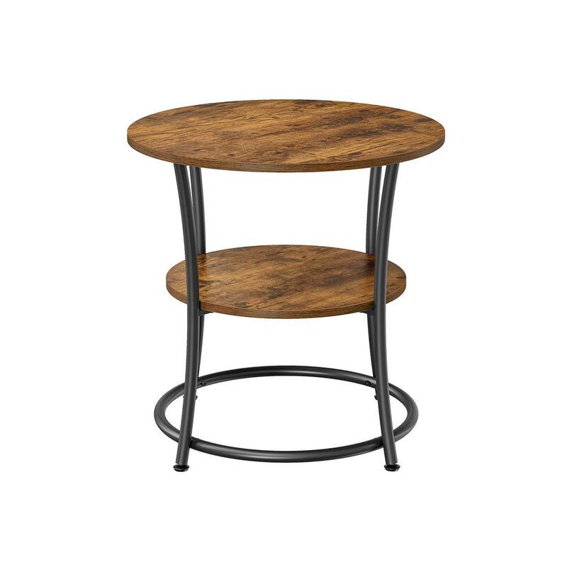 Wood Round End Table with 2 Storage Shelves for Living Room & Bedroom - 21.7" Dia. x 21.7"H