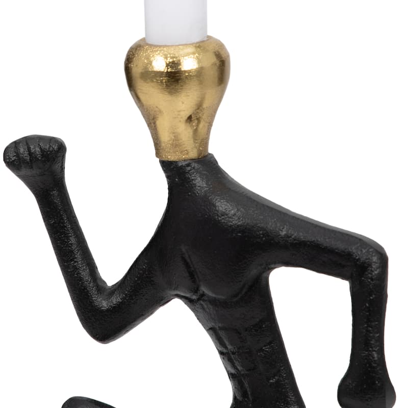 Sagebrook Home Modern Gold and Black Running Man Metal Taper Candle Holder - 7" x 5" x 15" - 7" x 5" x 15"