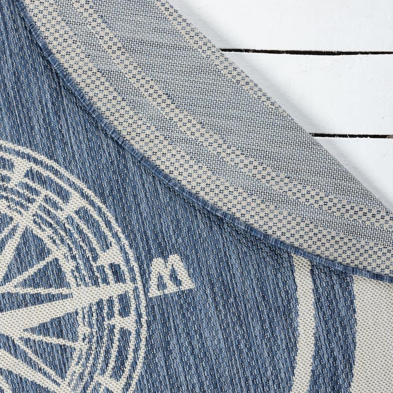 Sevita Tides Nautical Compass Blue/White Indoor/Outdoor Area Rug