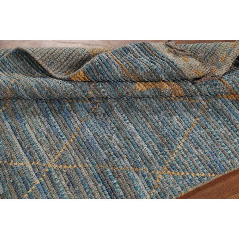 Trellis Blue Moroccan Oriental Runner Rug Hand-Knotted Wool Carpet - 4'0"x 12'3"