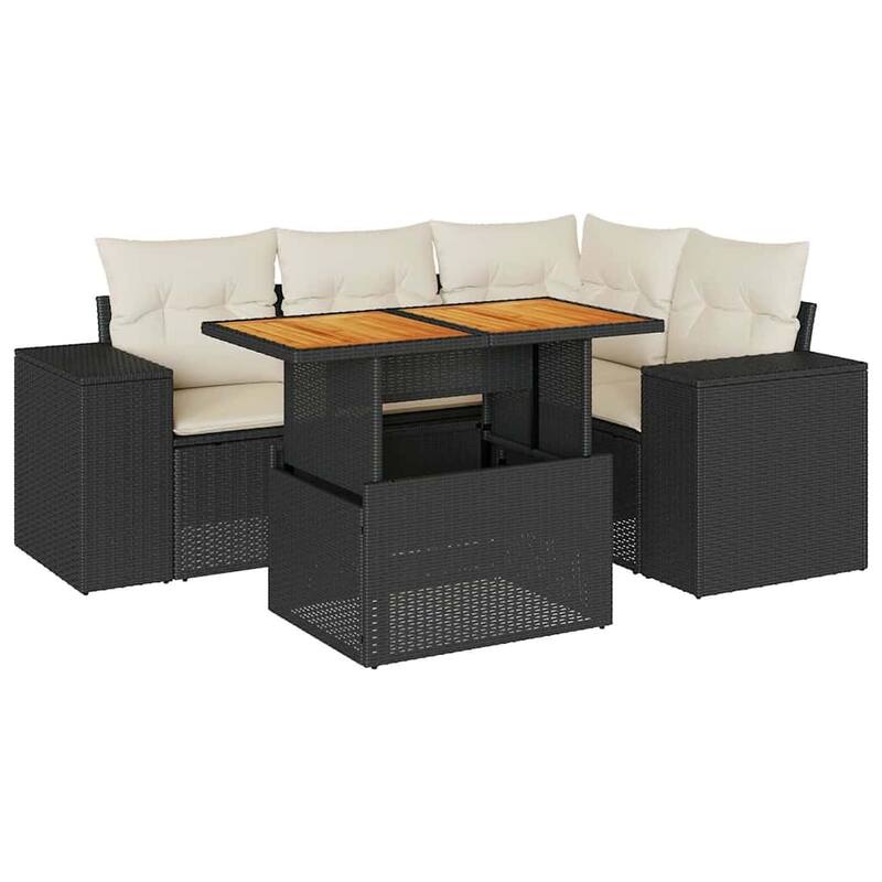 vidaXL Patio Sofa Set with Cushions Lounge Sofa Sections 5 Piece Poly Rattan - 21.7 x 39.4 x 28.7