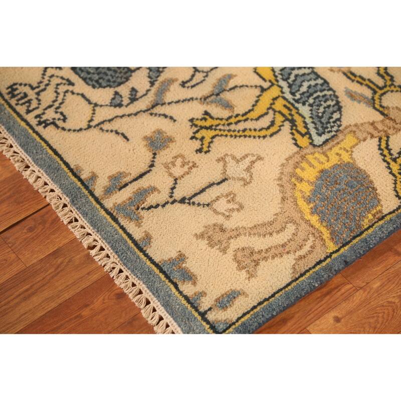 Hand Knotted Oriental 100% Wool Carpet Traditional All-Over Peach Ziegler Runner Rug - 9' 9'' X 2' 6''