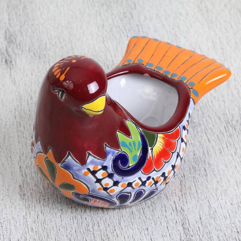 Novica Handmade Sweet Dove Ceramic Flower Pot