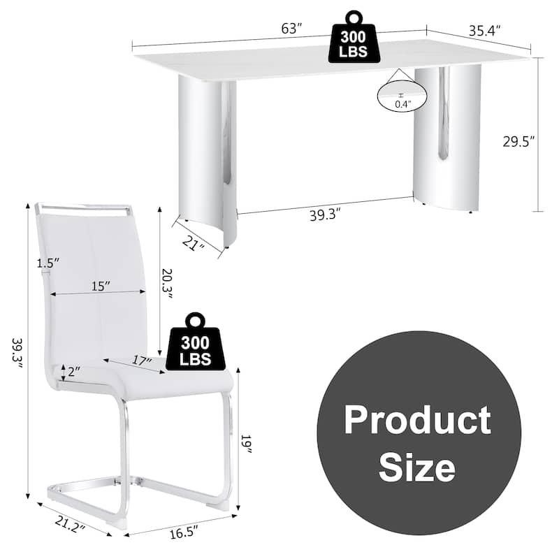 Modern Marble Glass Dining Set with Stainless Steel Legs & PU Chairs