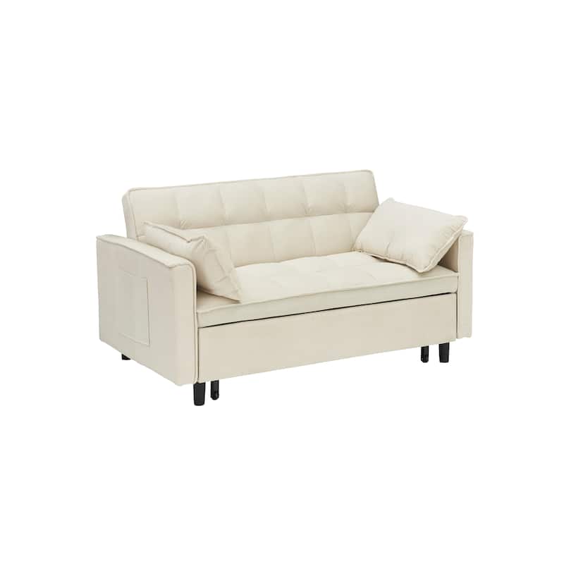 Modern velvet sofa, sofa pull-out bed, small love seat casual sofa with back, pockets, 3 in 1 convertible sleep sofa bed.