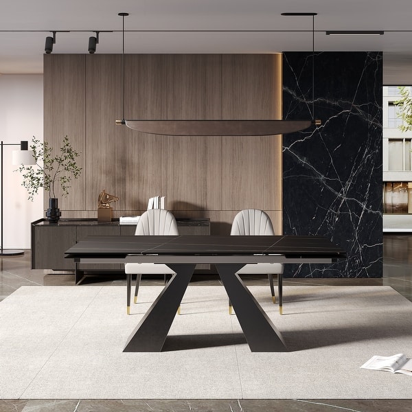 Extendable Rectangular Sintered Stone Double Pedestal