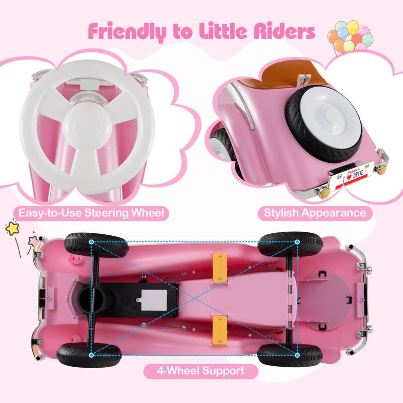 Gymax Kids Ride on Push Car w/ Steering Wheel Horn & Light Under Seat