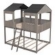 preview thumbnail 6 of 26, Full Over Full Wood Bunk Bed with Roof, Window, Guardrail & Ladder, Playhouse-Inspired, Safe & Durable Design, Antique Grey